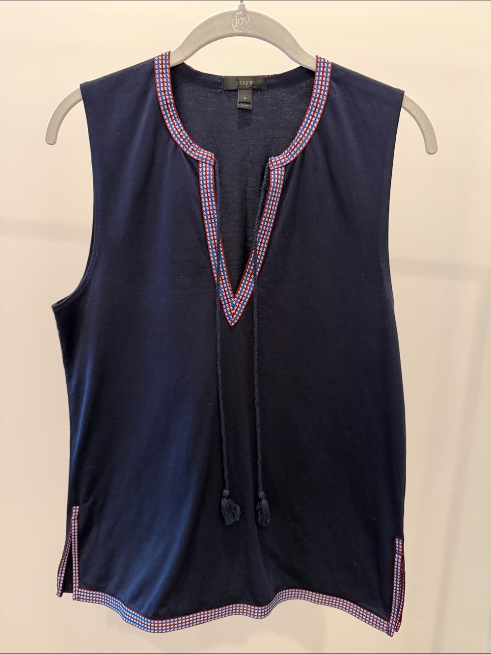 J. Crew Navy Sleeveless Split-Neck Tank with Red and White Trim